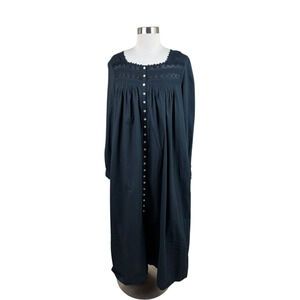 Eileen West Couture BLACK Queen Anne's Lace Long Cotton Nightgown M Modest